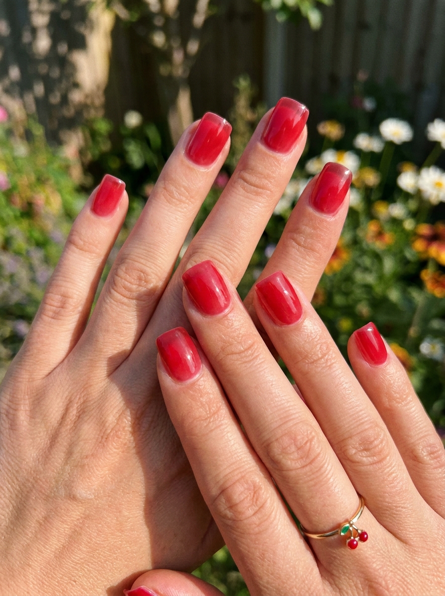 Cherry Jelly Square Nails